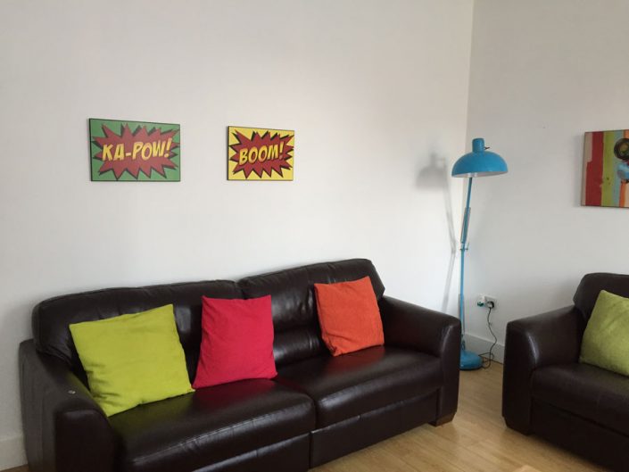 student accommodation furniture with art